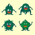 A set of green aliens, monsters, or yetis